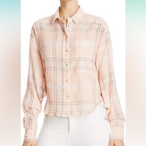 Free People psradise garden cropped cutie Women's Pink Plaid Button-Up Shirt